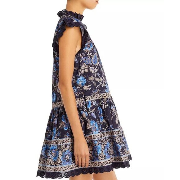 Sea New York Tess Floral Print Mini Dress A Line With Eyelet Lace and Pockets Si - Picture 11 of 12